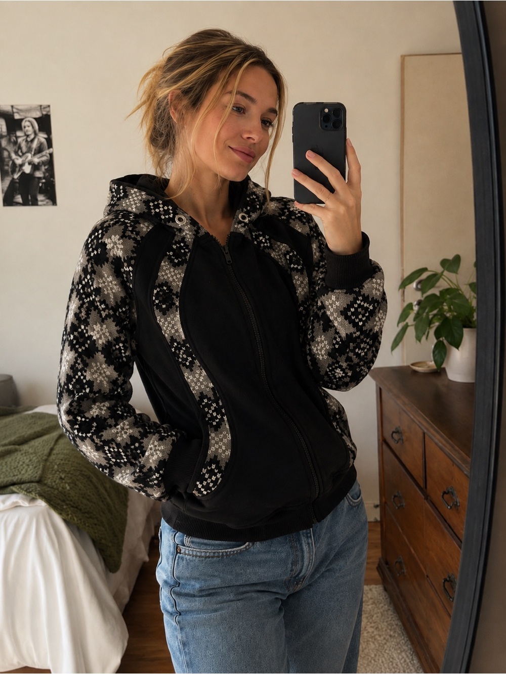 lululemon athletica Black Scuba Hoodie with Monochrome Patterned Knit